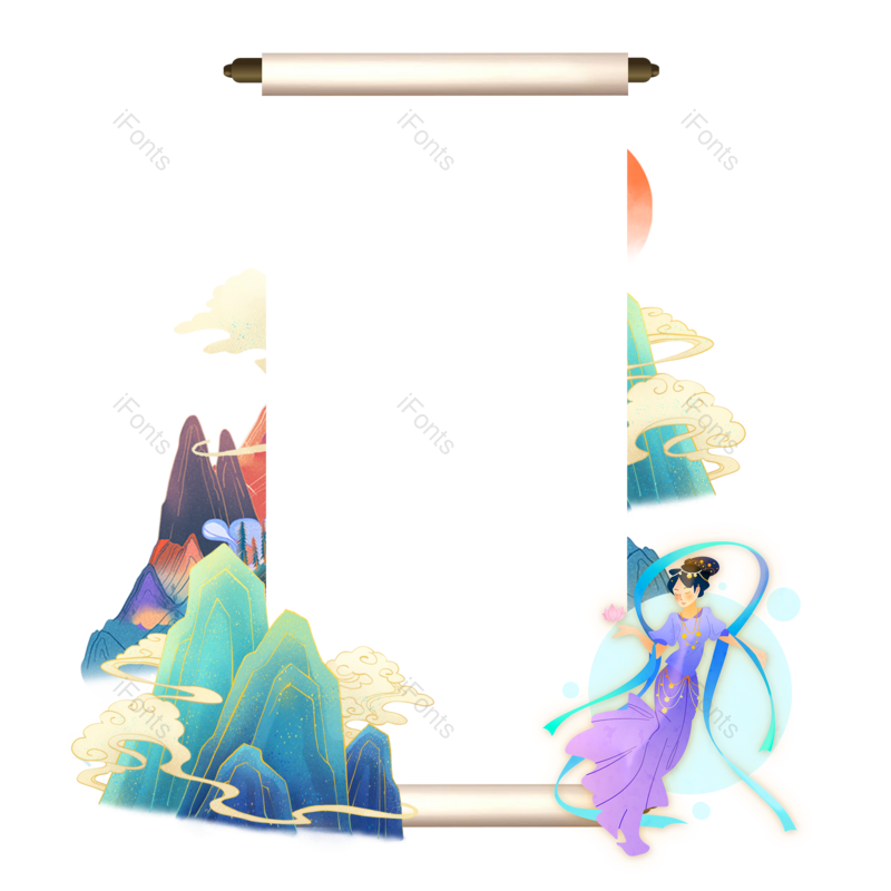 边框图片,复古元素,乐器PNG,卷轴免抠素材